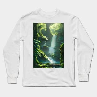 Waterfalls in a Forest Morning Sunshine Long Sleeve T-Shirt